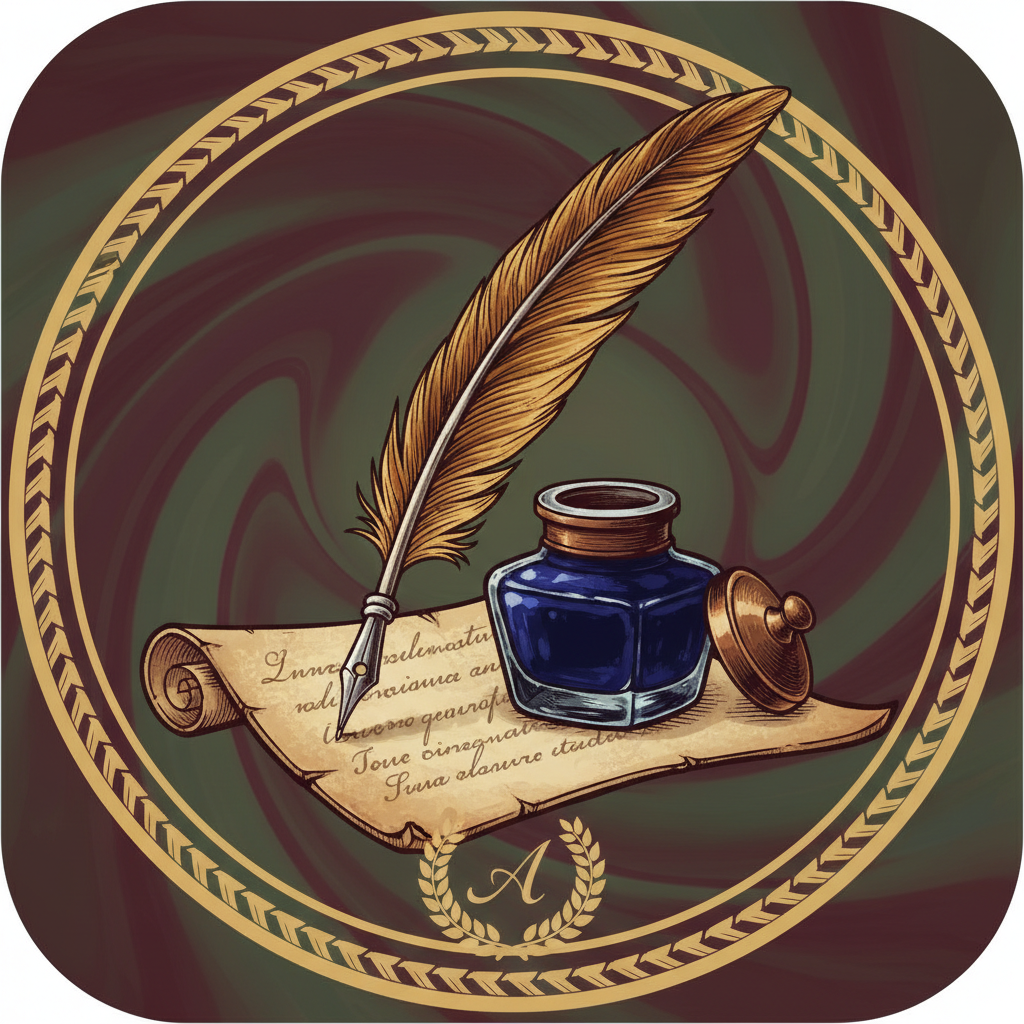 a stylized, high-quality square image of a classic quill pen and inkwell, suitable as a small reviewer avatar image on a book author website